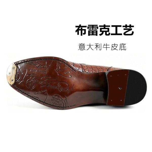 GRANDMARK croc-embossed penny loafer men's dress shoes, Blake-stitched leather sole, white background