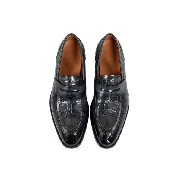 GRANDMARK croc-embossed penny loafer men's dress shoes, top view, white background