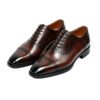 GRANDMARK semi-brogue cap-toe oxford men's dress shoes, three-quarter view, white background