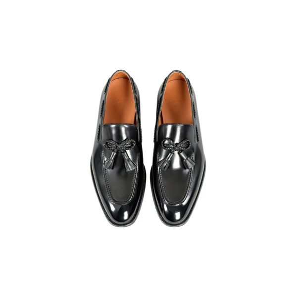 GRANDMARK braided-knot tassel loafer men's dress shoes, top view, white background