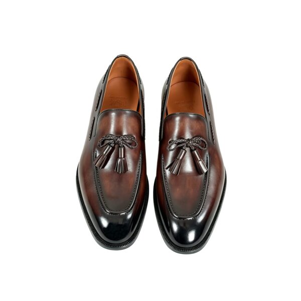 GRANDMARK braided-knot tassel loafer men's dress shoes, top view, white background