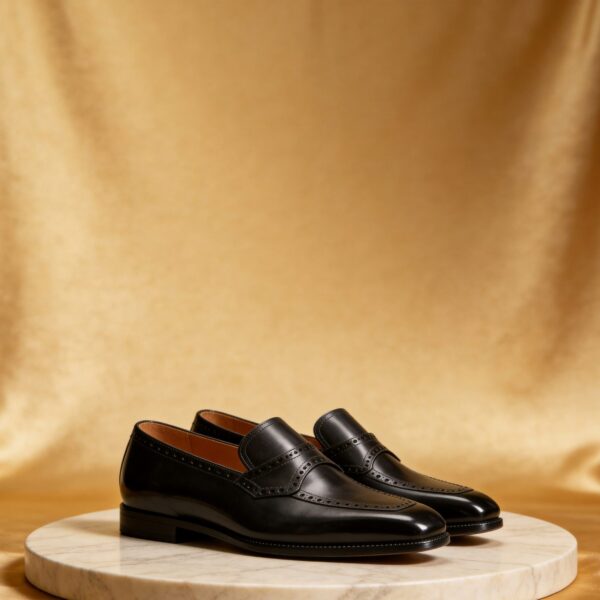 Brogue-Trim Penny Loafer men's formal leather dress shoe, GRANDMARK promotional photo