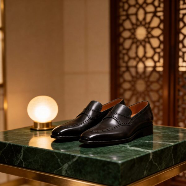 Brogue-Trim Penny Loafer men's formal leather dress shoe, GRANDMARK promotional photo