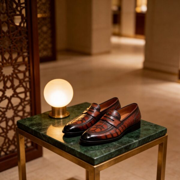 Croc-Embossed Penny Loafer men's formal leather dress shoe, GRANDMARK promotional photo
