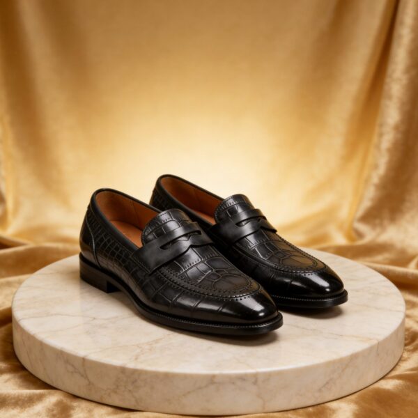 Croc-Embossed Penny Loafer men's formal leather dress shoe, GRANDMARK promotional photo