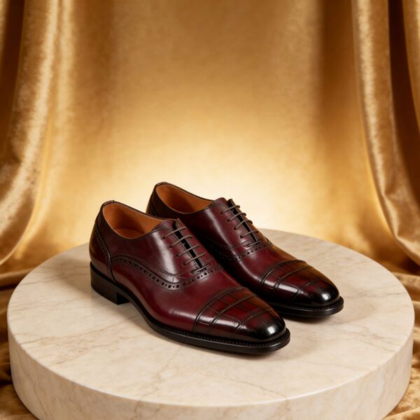 Embossed-Toe Cap-Toe Oxford men's formal leather dress shoe, GRANDMARK promotional photo Embossed-Toe Cap-Toe Oxford men's formal leather dress shoe, GRANDMARK promotional photo