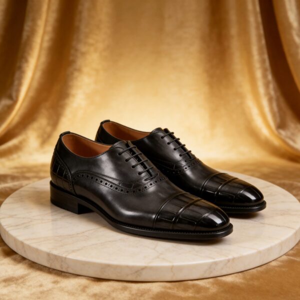 Embossed-Toe Cap-Toe Oxford men's formal leather dress shoe, GRANDMARK promotional photo Embossed-Toe Cap-Toe Oxford men's formal leather dress shoe, GRANDMARK promotional photo